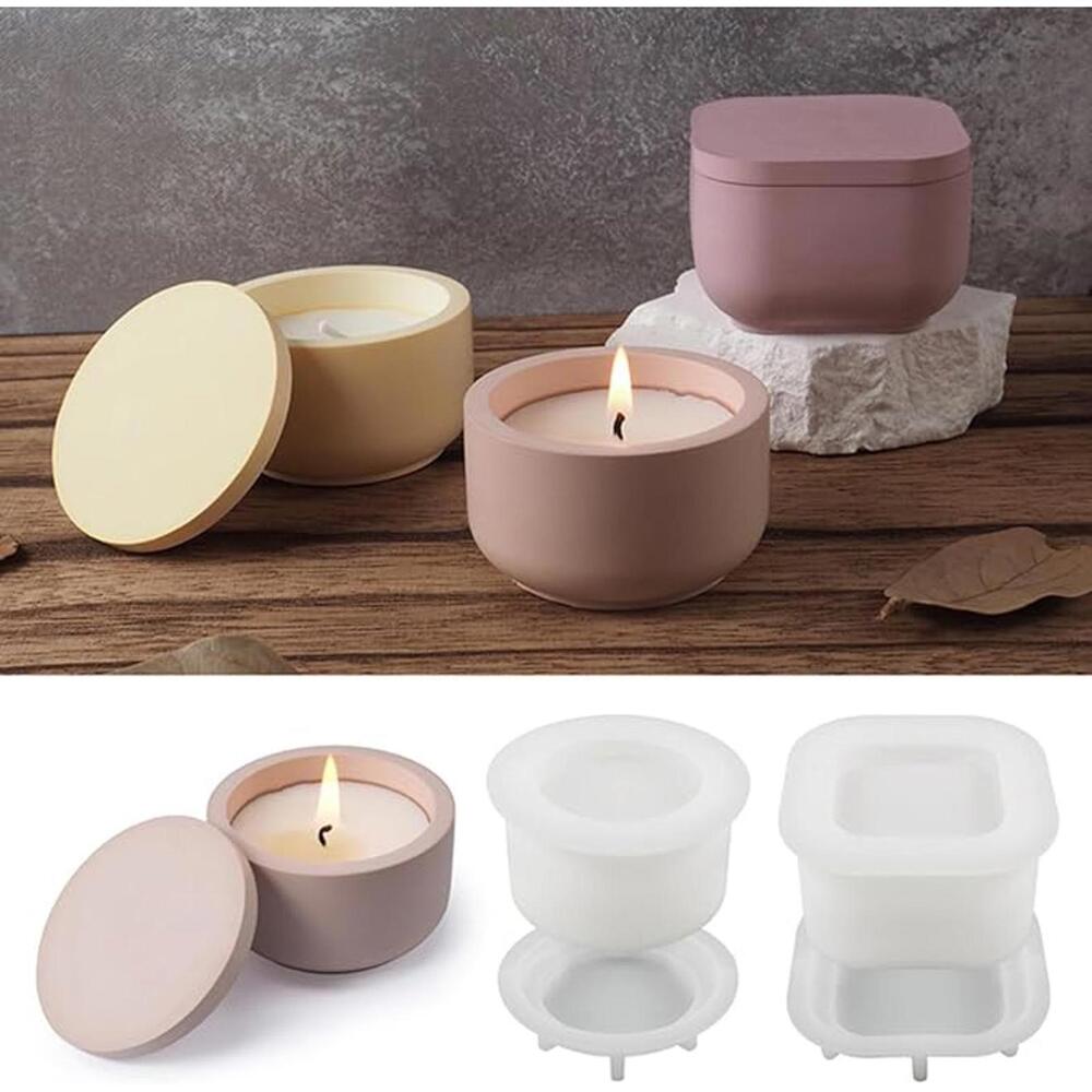 2 Sizes Candle Jar Molds, Silicone Concrete Molds for Candle Holder